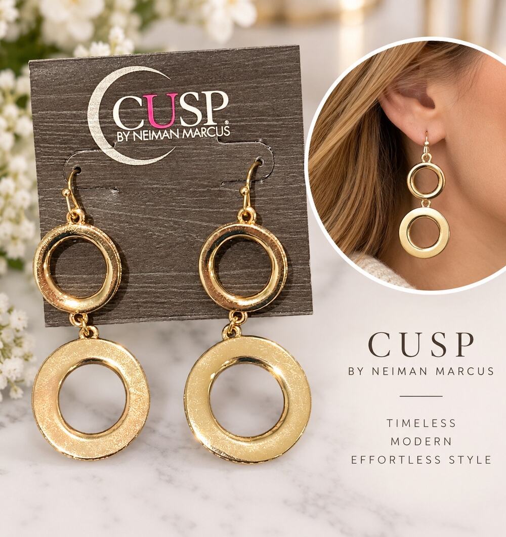 $58 CUSP by Neiman Marcus Gold Double Hoop Drop Earrings dangle elegant gift